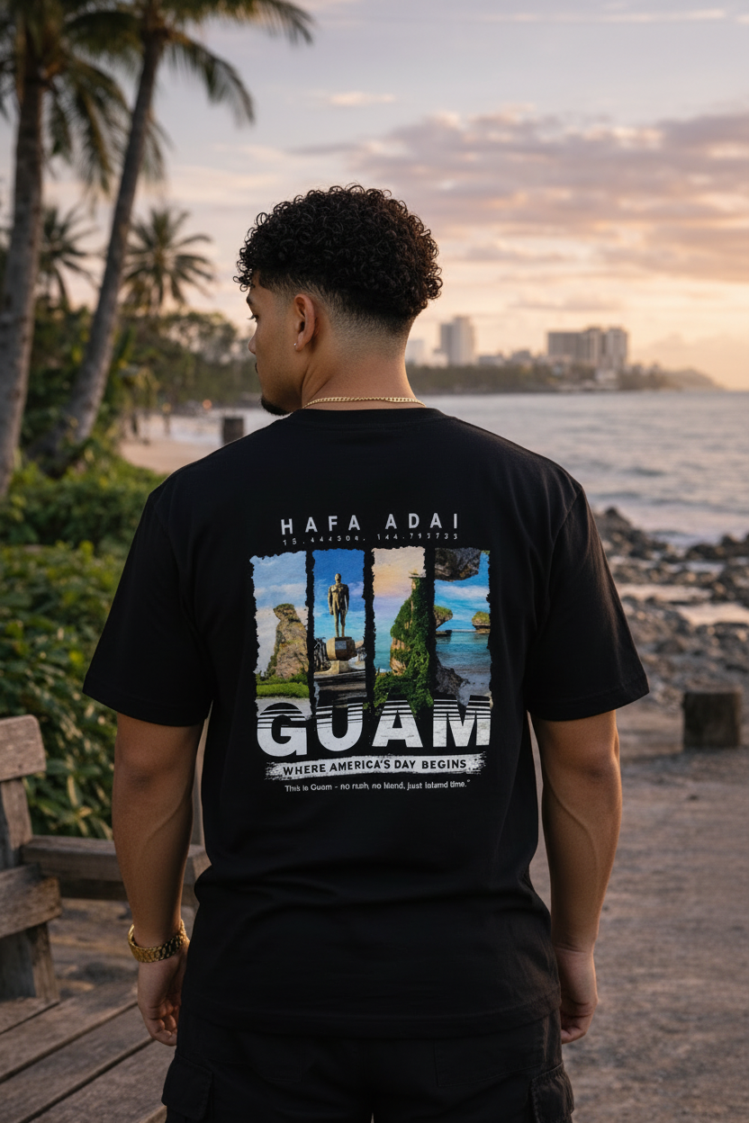 Guam Coordinates Tee— “Where America’s Day Begins”