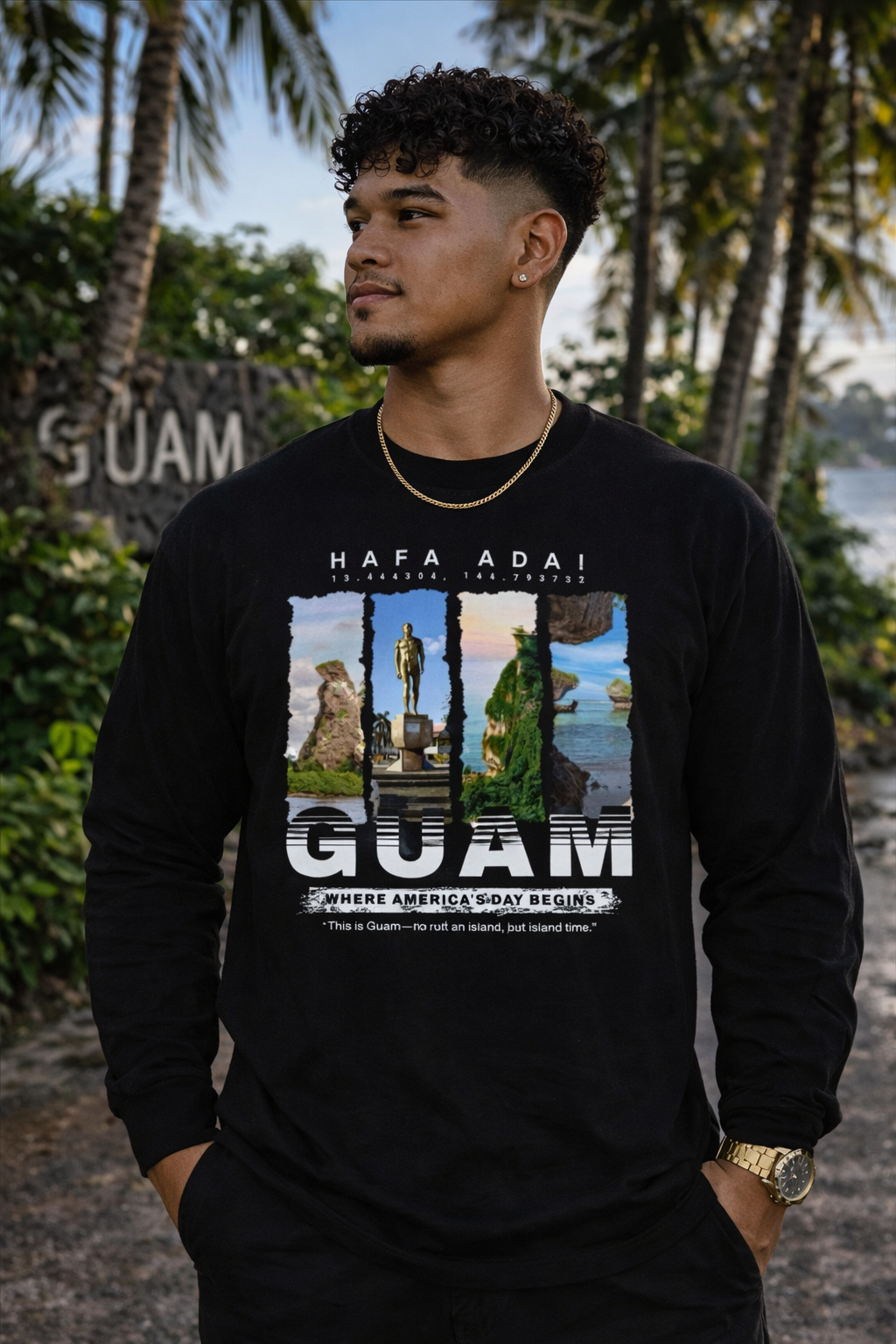Guam Coordinates Long Sleeve— “Where America’s Day Begins”